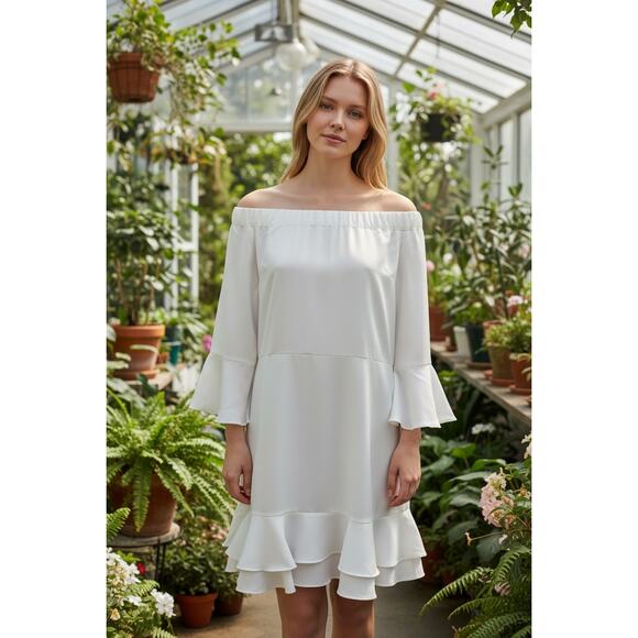 Romeo & Juliet Couture Dresses & Skirts - ROMEO + JULIET COUTURE CREAM RUFFLE OFF THE SHOULDER DRESS M NWT